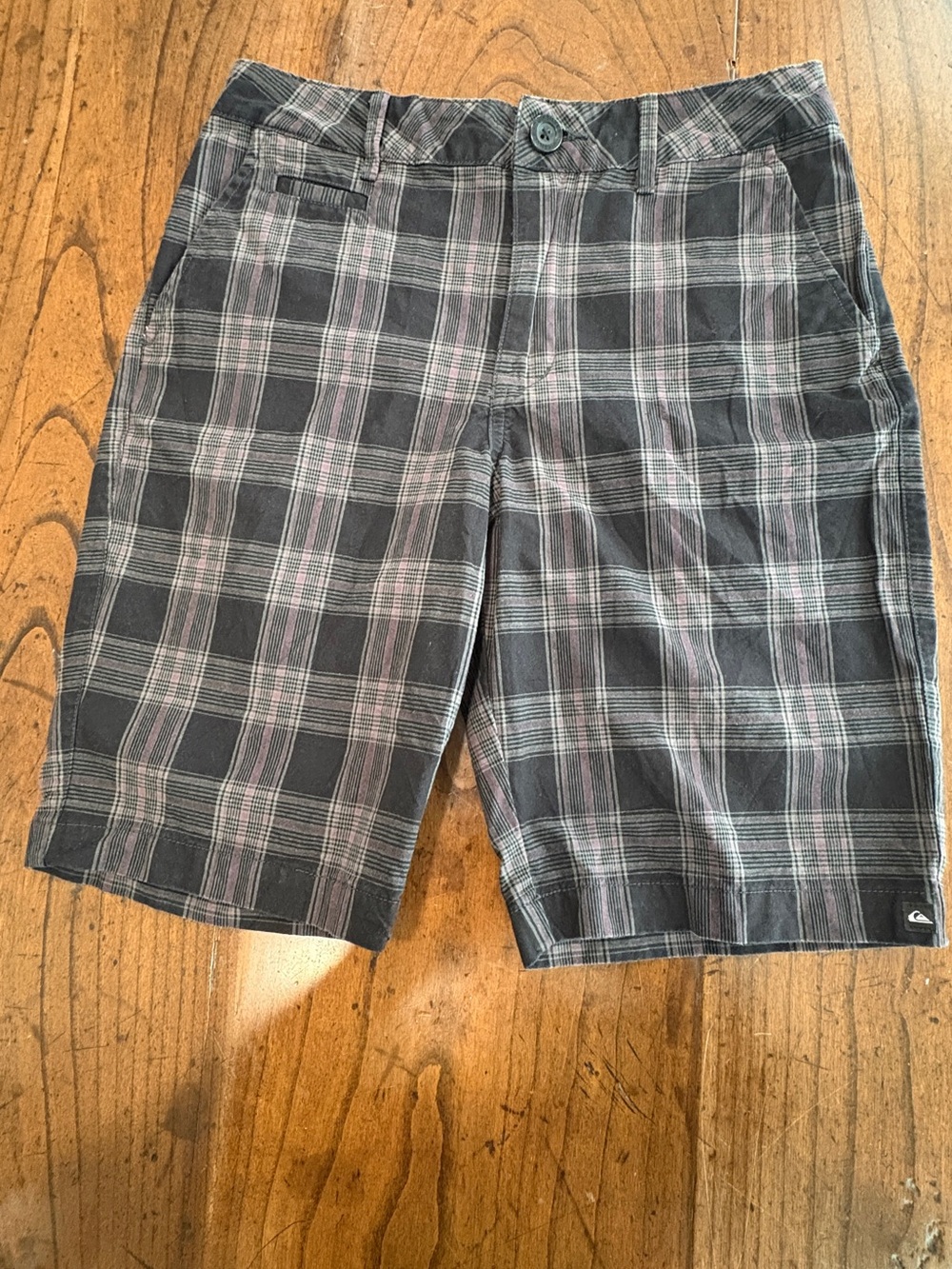 Quiksilver Plaid Chino Walk Shorts Women’s Grey Black Surf Board Y2K Size 27